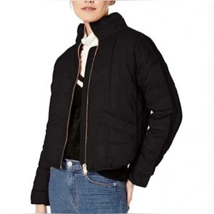 Avec Les Filles Sport Black Tencel Velvet-Trim Quilted Flight Jacket Size Medium